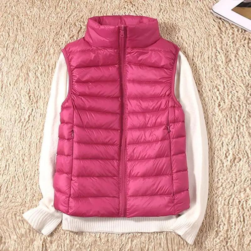 Women's Lightweight Duck Down Vest High Collar Sleeveless Jacket