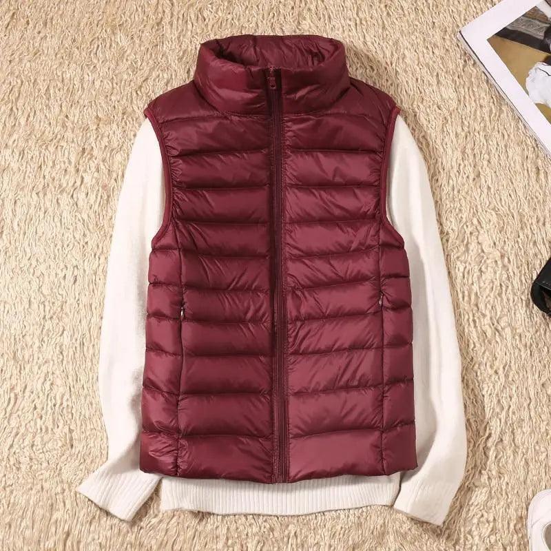 Women's Lightweight Duck Down Vest High Collar Sleeveless Jacket
