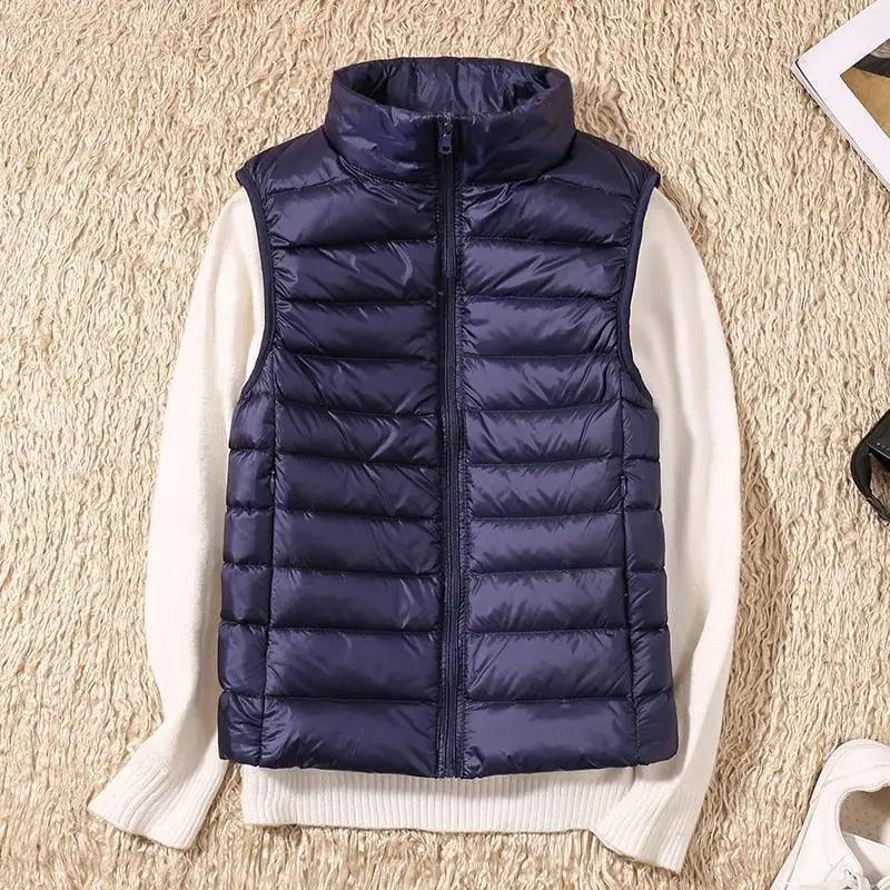 Women's Lightweight Duck Down Vest High Collar Sleeveless Jacket