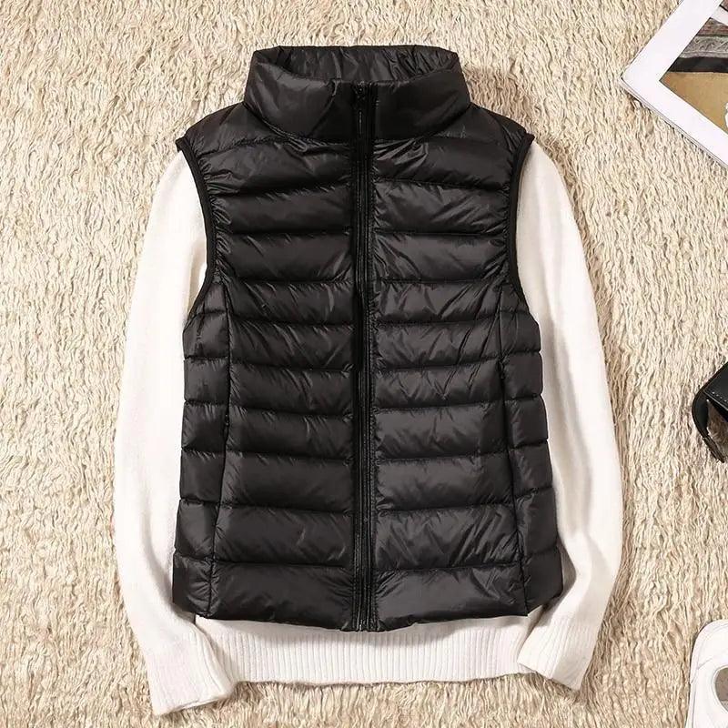 Women's Lightweight Duck Down Vest High Collar Sleeveless Jacket