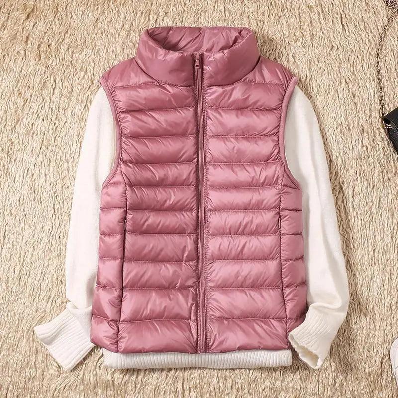 Women's Lightweight Duck Down Vest High Collar Sleeveless Jacket