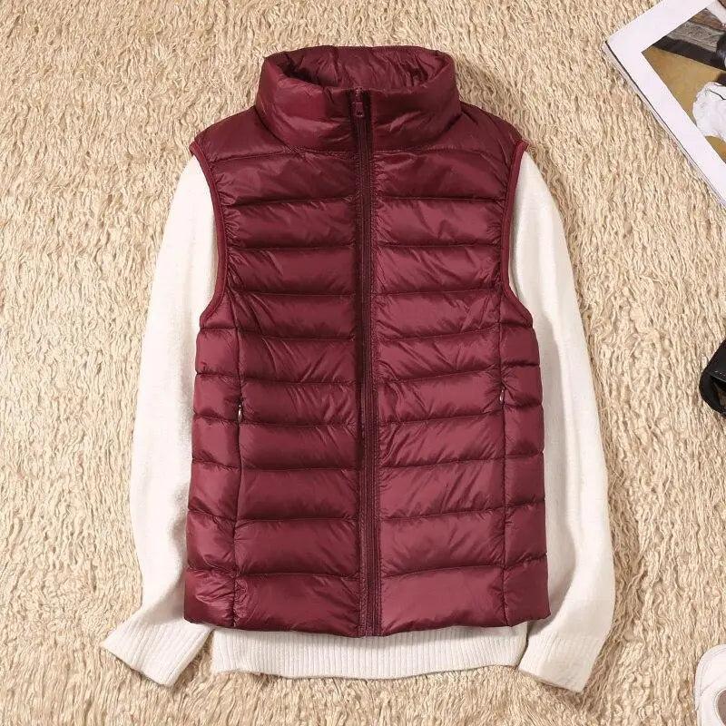 Women's Lightweight Duck Down Vest High Collar Sleeveless Jacket
