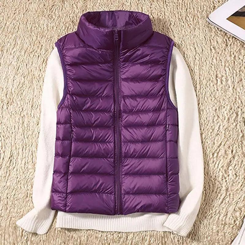 Women's Lightweight Duck Down Vest High Collar Sleeveless Jacket