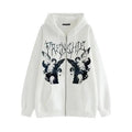 Unisex Vintage Angel Print Streetwear Zip-Up Hoodie Jacket