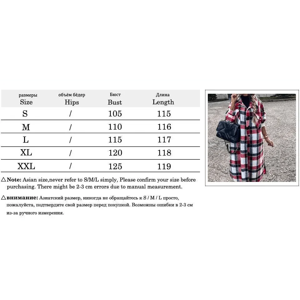 Women's Red Plaid Lapel Jacket Single Breasted Cardigan Coat