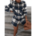 Women's Red Plaid Lapel Jacket Single Breasted Cardigan Coat