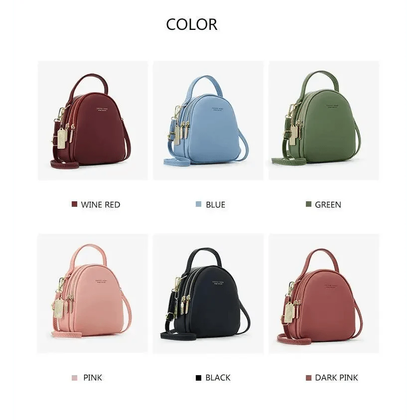 3-Layer Fashionable Women's Small Backpack Shoulder Crossbody Bag