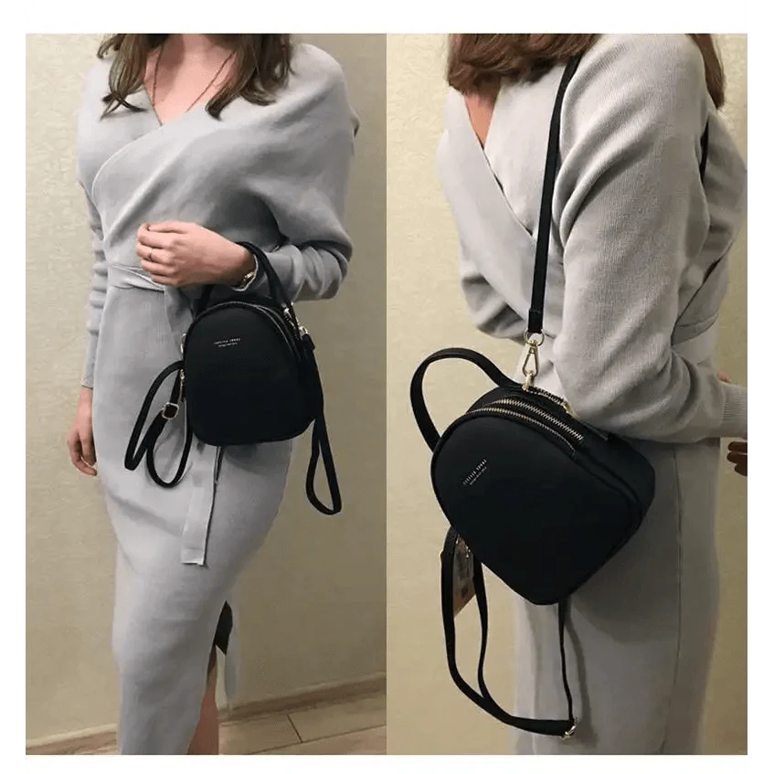 3-Layer Fashionable Women's Small Backpack Shoulder Crossbody Bag