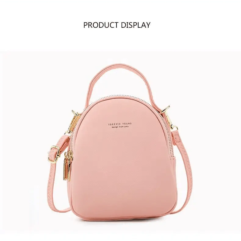 3-Layer Fashionable Women's Small Backpack Shoulder Crossbody Bag