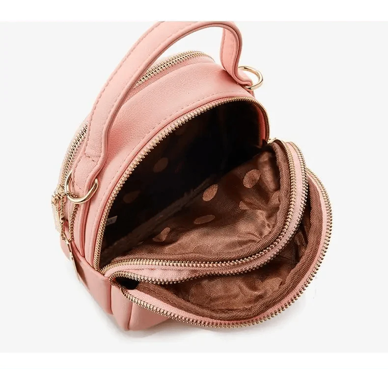 3-Layer Fashionable Women's Small Backpack Shoulder Crossbody Bag