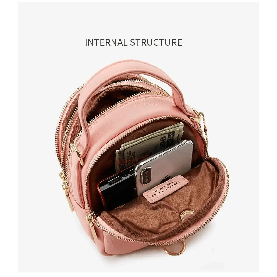 3-Layer Fashionable Women's Small Backpack Shoulder Crossbody Bag