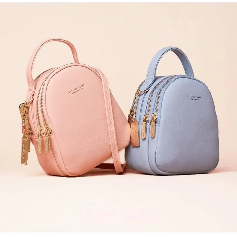 3-Layer Fashionable Women's Small Backpack Shoulder Crossbody Bag