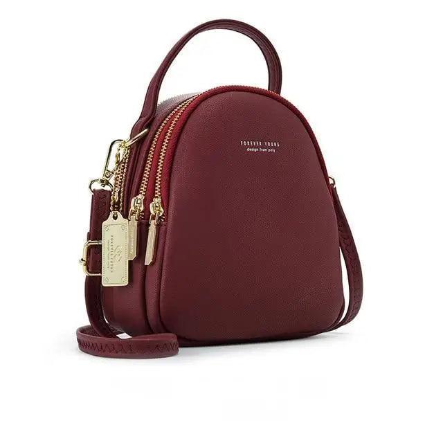 3-Layer Fashionable Women's Small Backpack Shoulder Crossbody Bag