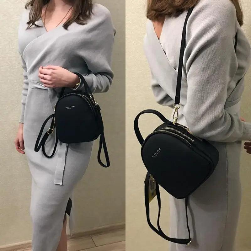 3-Layer Fashionable Women's Small Backpack Shoulder Crossbody Bag