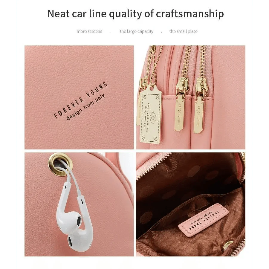 3-Layer Fashionable Women's Small Backpack Shoulder Crossbody Bag