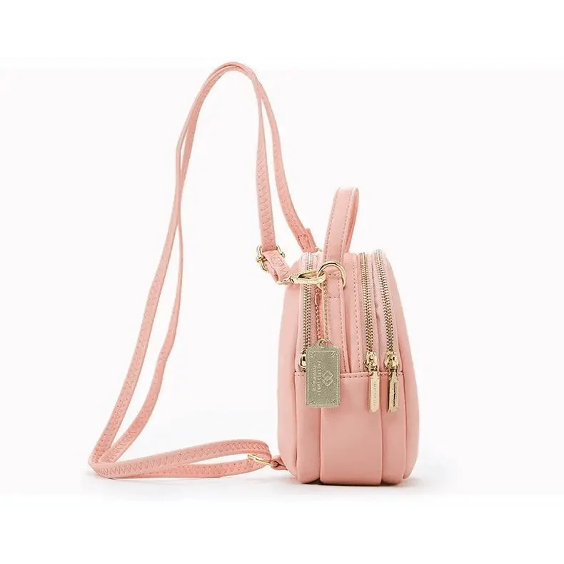 3-Layer Fashionable Women's Small Backpack Shoulder Crossbody Bag