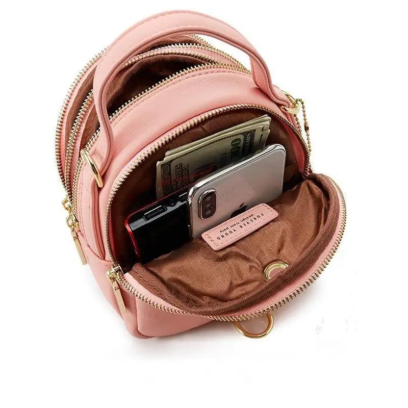 3-Layer Fashionable Women's Small Backpack Shoulder Crossbody Bag