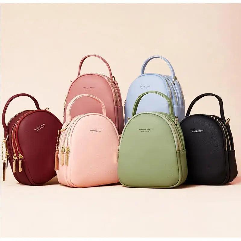 3-Layer Fashionable Women's Small Backpack Shoulder Crossbody Bag
