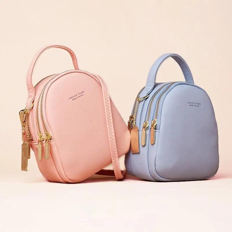3-Layer Fashionable Women's Small Backpack Shoulder Crossbody Bag