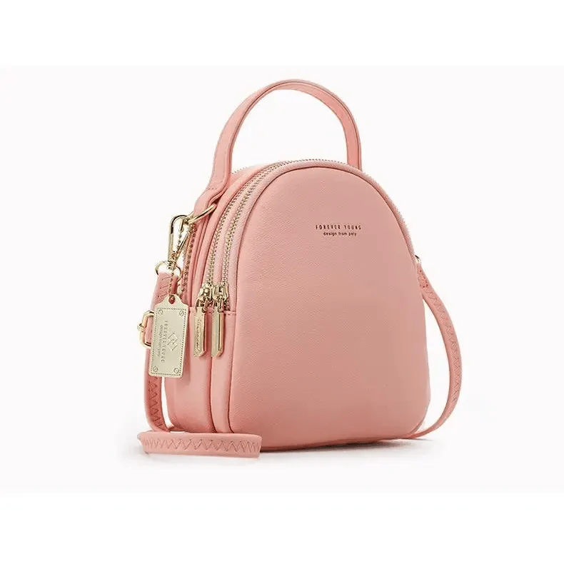 3-Layer Fashionable Women's Small Backpack Shoulder Crossbody Bag