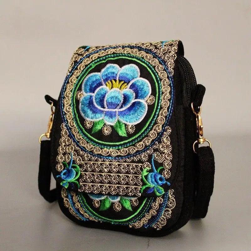 Vintage Handmade Floral Embroidered Mini Crossbody Bag Pouch