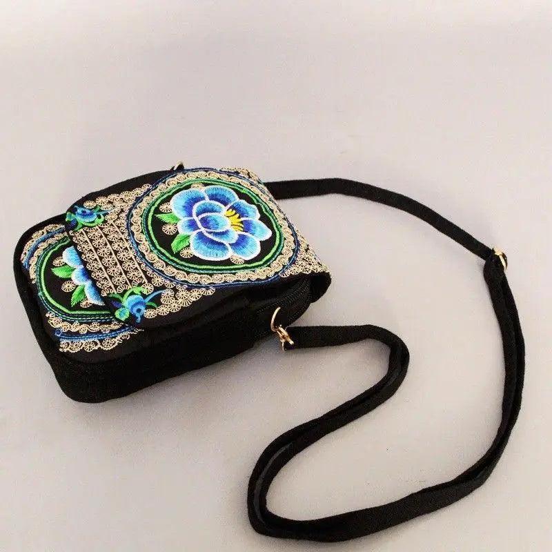 Vintage Handmade Floral Embroidered Mini Crossbody Bag Pouch
