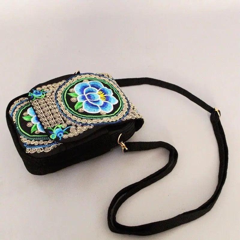 Vintage Handmade Floral Embroidered Mini Crossbody Bag Pouch