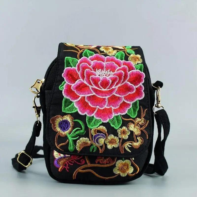Vintage Handmade Floral Embroidered Mini Crossbody Bag Pouch