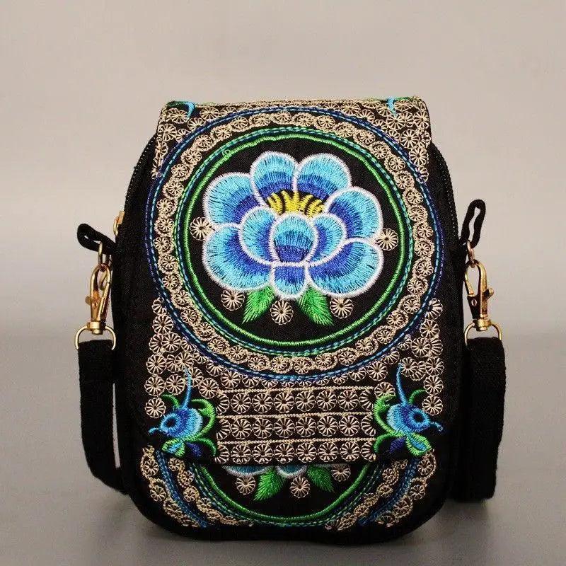 Vintage Handmade Floral Embroidered Mini Crossbody Bag Pouch