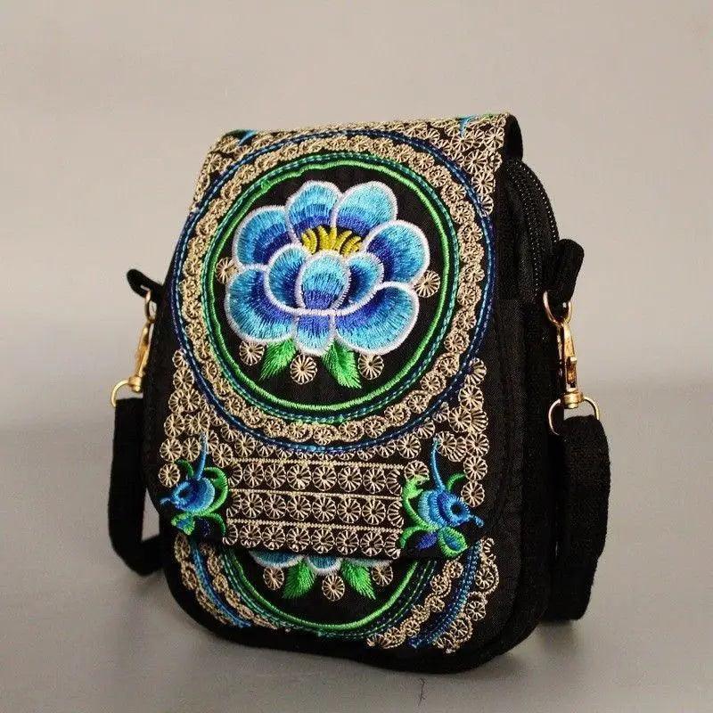 Vintage Handmade Floral Embroidered Mini Crossbody Bag Pouch
