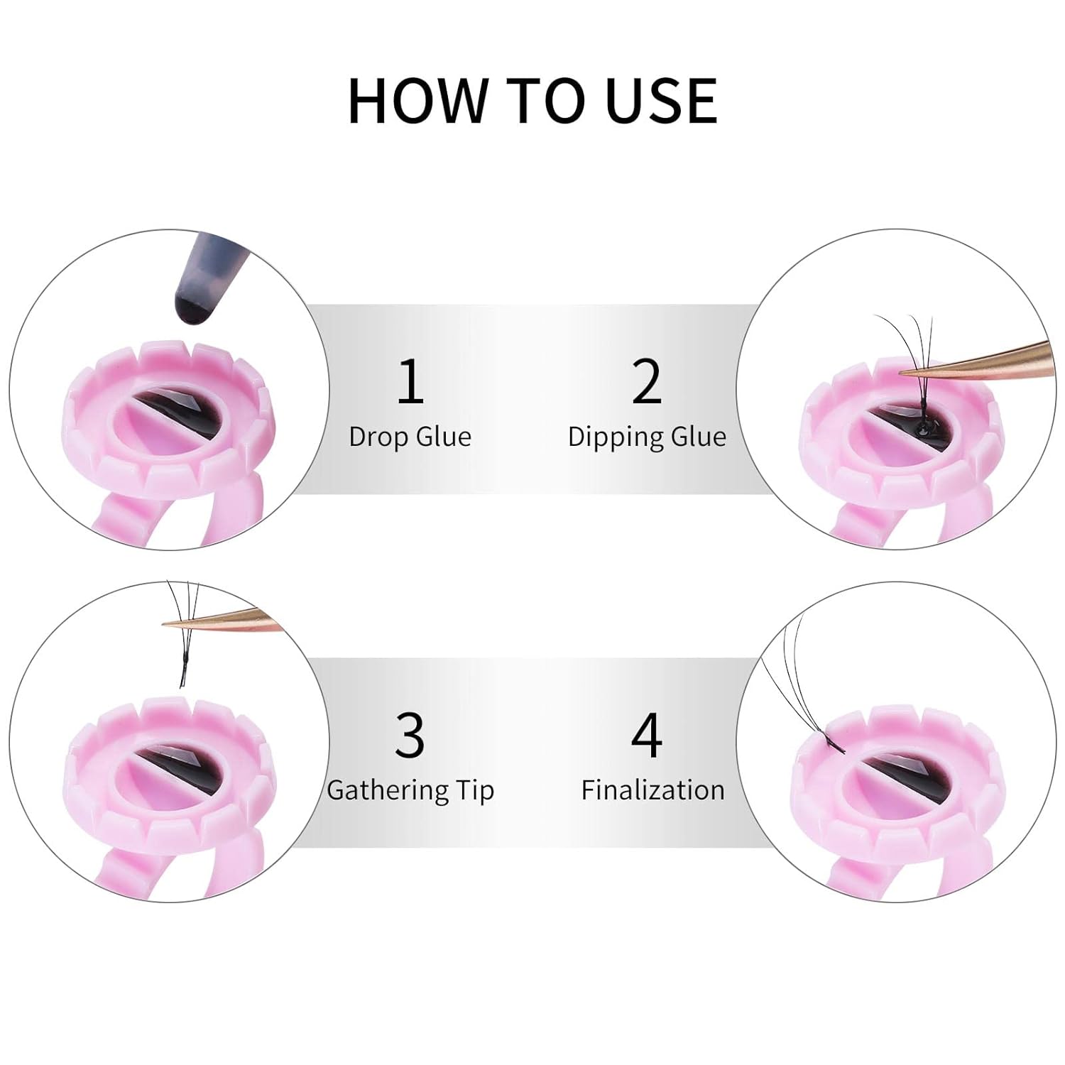 2-in-1 Eyelash Extension Glue Ring & Easy Fan Cup, 100 Pack