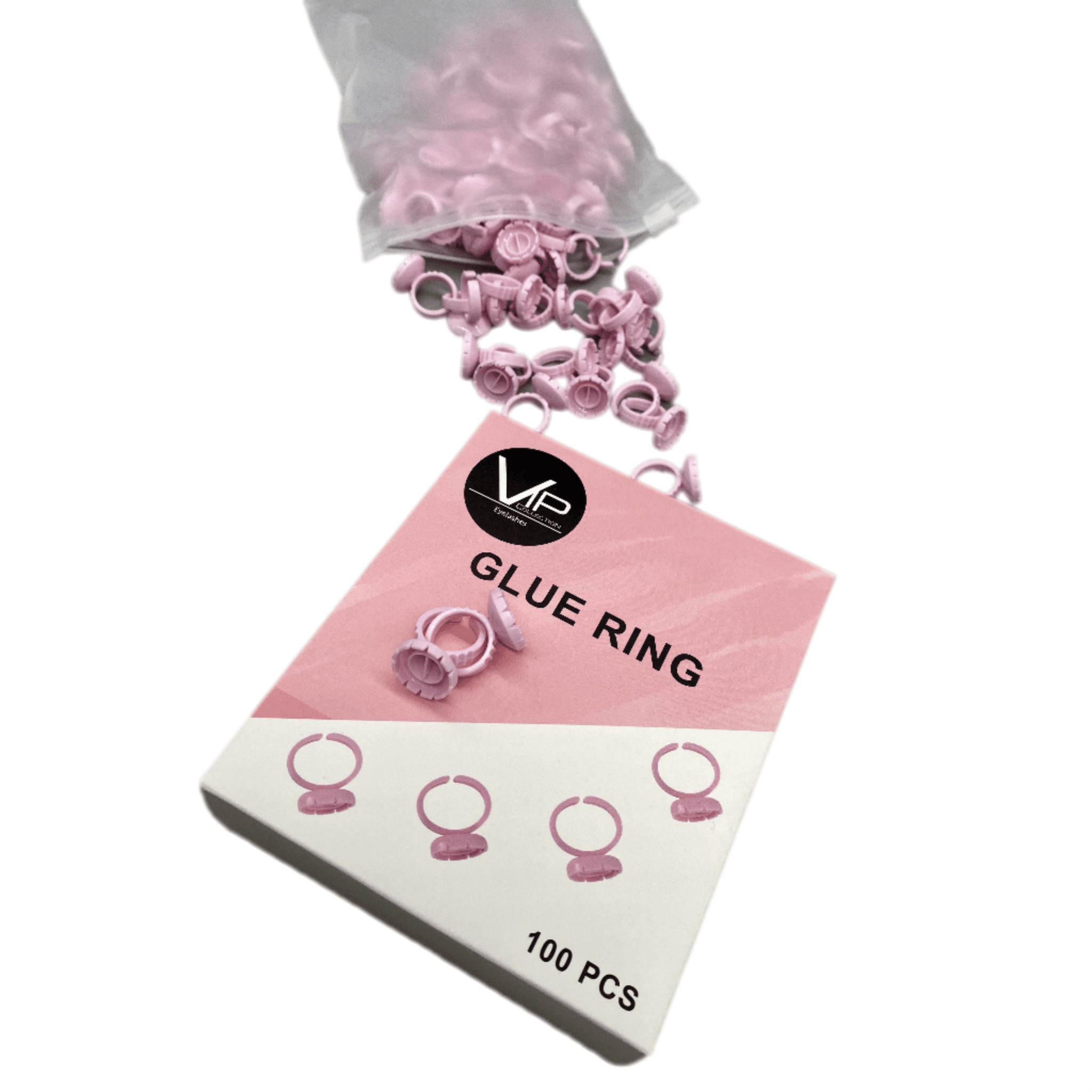 VIP 2-in-1 Eyelash extension glue ring and easy fan cup, 100 piece pack for professional lash artists.