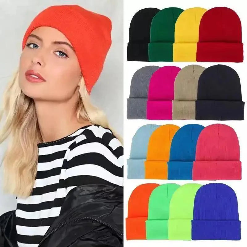 Minimalist solid color knitted winter beanie for men and women