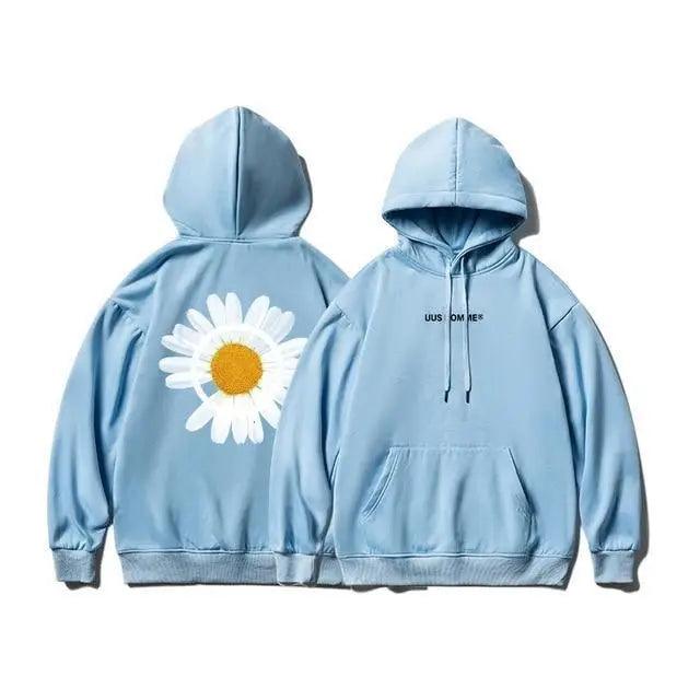 Oversized Sunflower Print Hooded Sweatshirt Winter Thicken Pullover