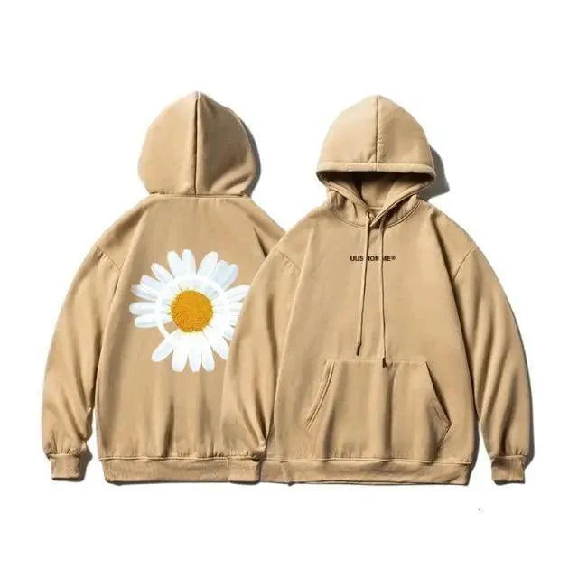 Oversized Sunflower Print Hooded Sweatshirt Winter Thicken Pullover