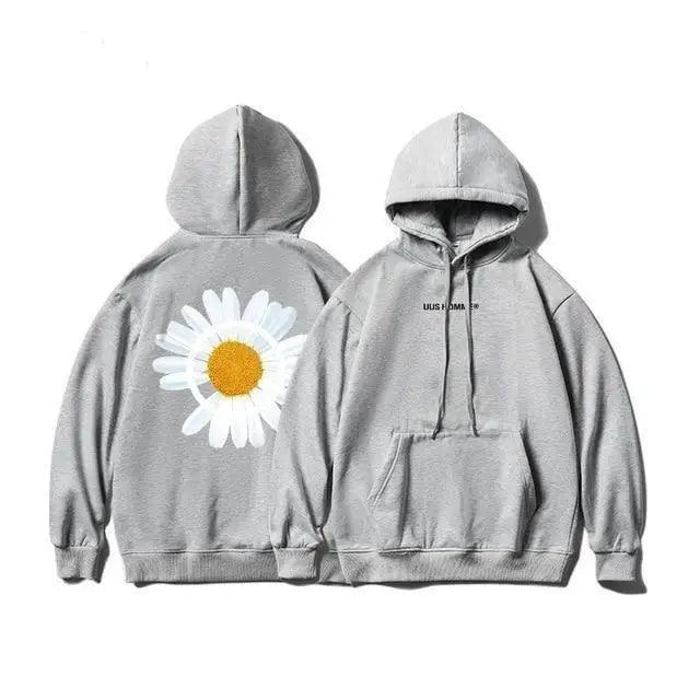 Oversized Sunflower Print Hooded Sweatshirt Winter Thicken Pullover