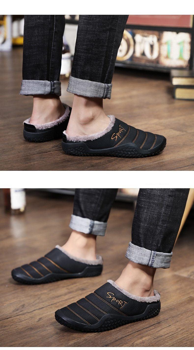 Men's Waterproof Winter House Slippers with Arch Support