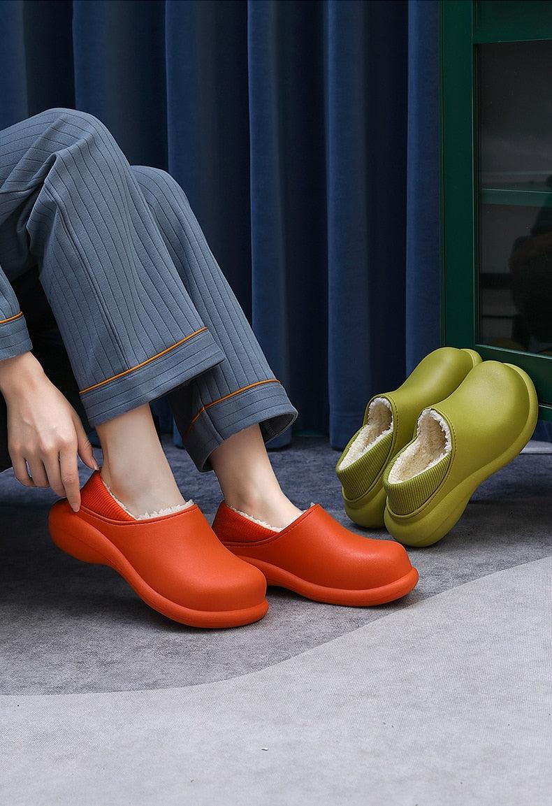 Women's 6cm Thick Sole Plush Indoor Slippers - Waterproof Clogs