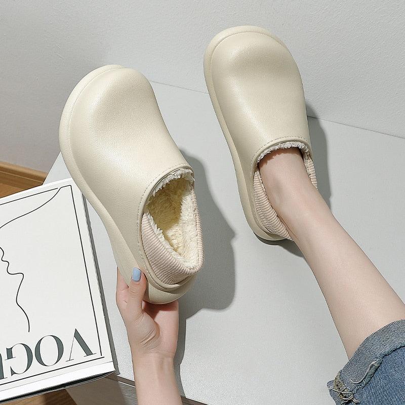 Women's 6cm Thick Sole Plush Indoor Slippers - Waterproof Clogs