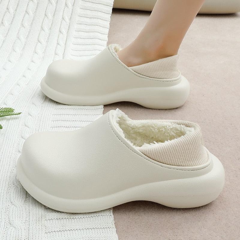 Women's 6cm Thick Sole Plush Indoor Slippers - Waterproof Clogs