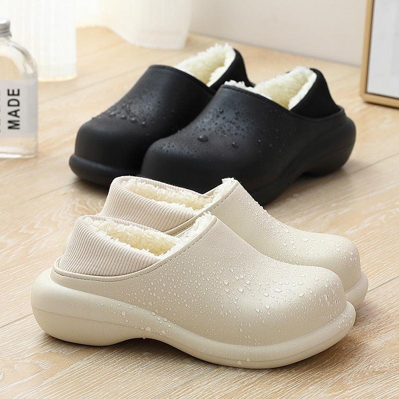 Women's 6cm Thick Sole Plush Indoor Slippers - Waterproof Clogs