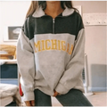 Vintage Letter Printed Quarter Zip Fleece Pullover Sweatshirt