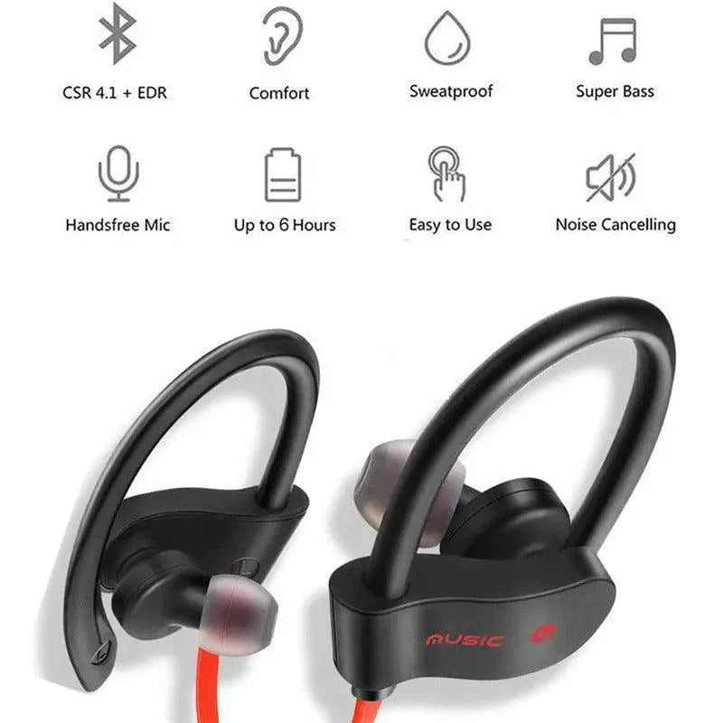 Sport Bluetooth 5.0 Wireless Earphones with Mic, Black & Red