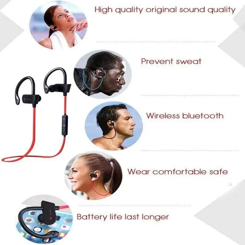 Sport Bluetooth 5.0 Wireless Earphones with Mic, Black & Red