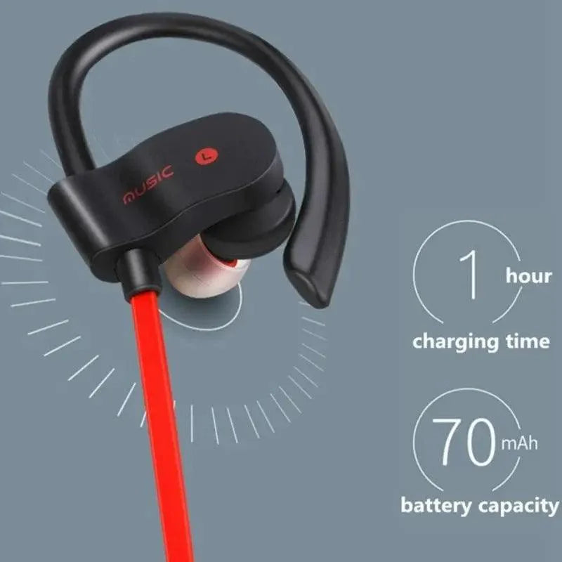 Sport Bluetooth 5.0 Wireless Earphones with Mic, Black & Red
