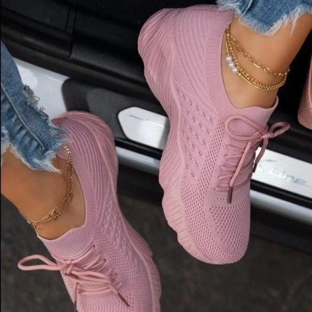 Red Platform Sneakers Lightweight Mesh Athletic Walking Shoes