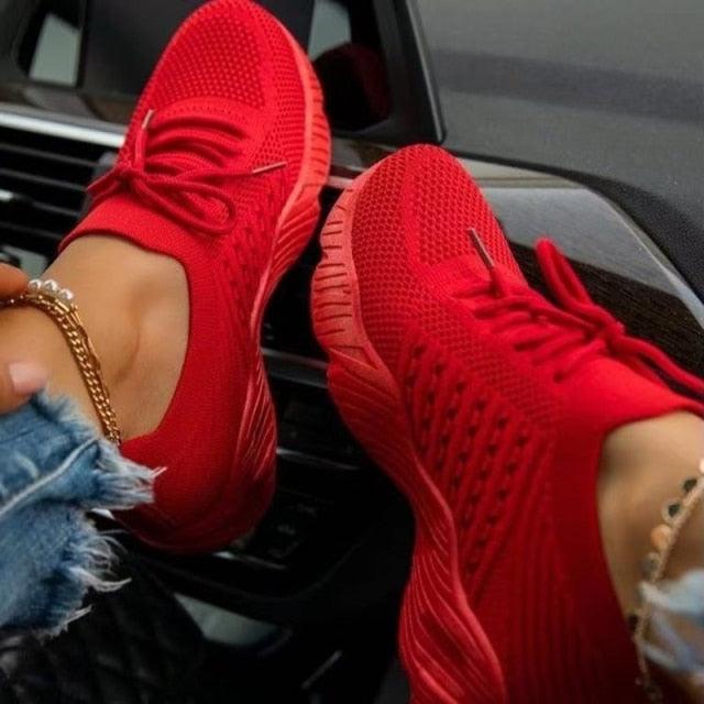 Red Platform Sneakers Lightweight Mesh Athletic Walking Shoes