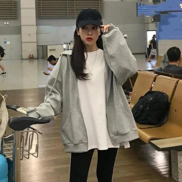 Women's Oversized Long Sleeve Pink Hoodie Loose Streetwear Sweatshirt