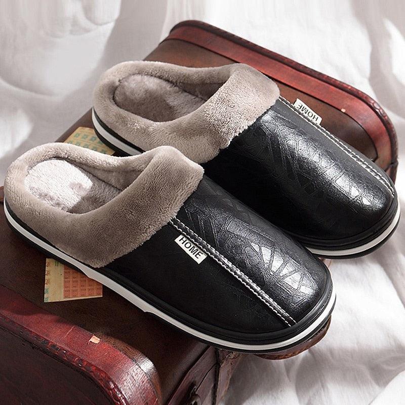 Unisex winter plush house slippers with memory foam and a cozy slip-on design.