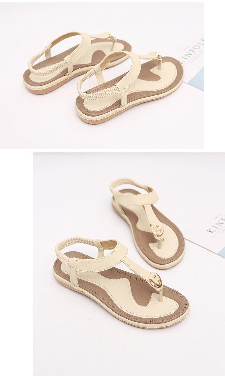 Women's T-Strap Flat Sandals Elastic Ankle Strap Beach Flip Flops